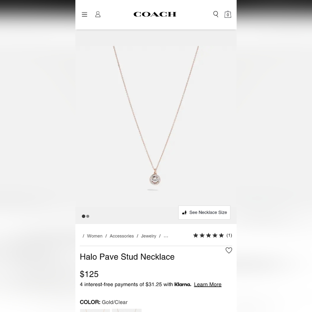 COACH Pave Halo Necklace in Gold NWT $125 - Picture 7 of 8